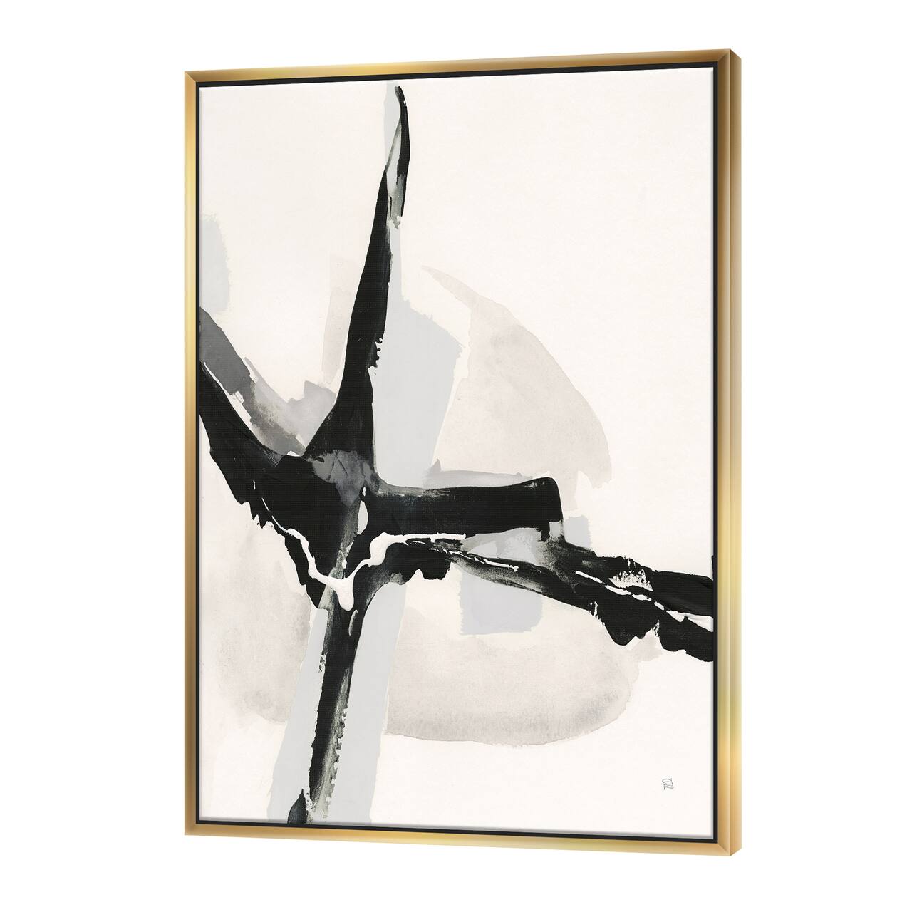Designart - Abstract Neutral I - Mid-Century Modern Canvas in Gold Frame